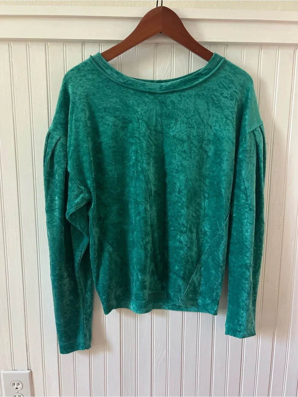 We The Free Free People Green Crushed Velvet Top Puff Sleeve XS Boho Cottage